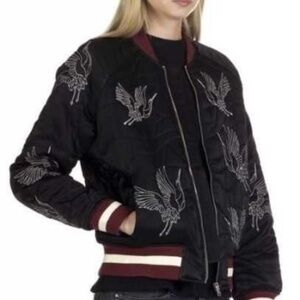 Sandro Paris Embroidered Crane Bomber Jacket